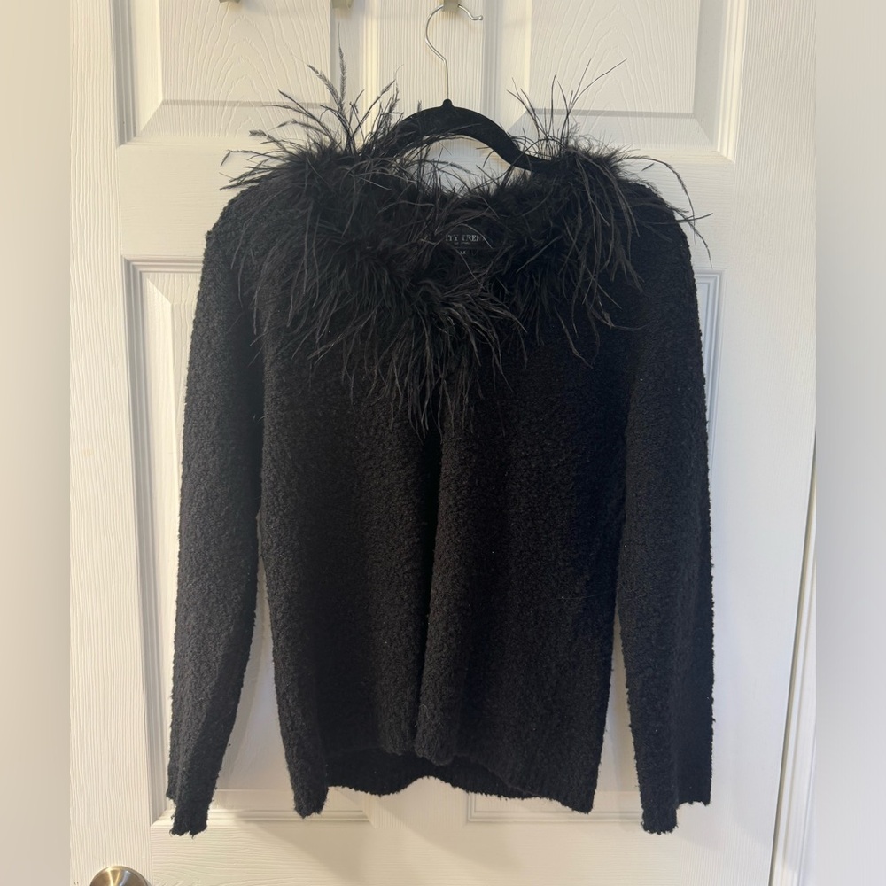 Black Feather Trim Sweater